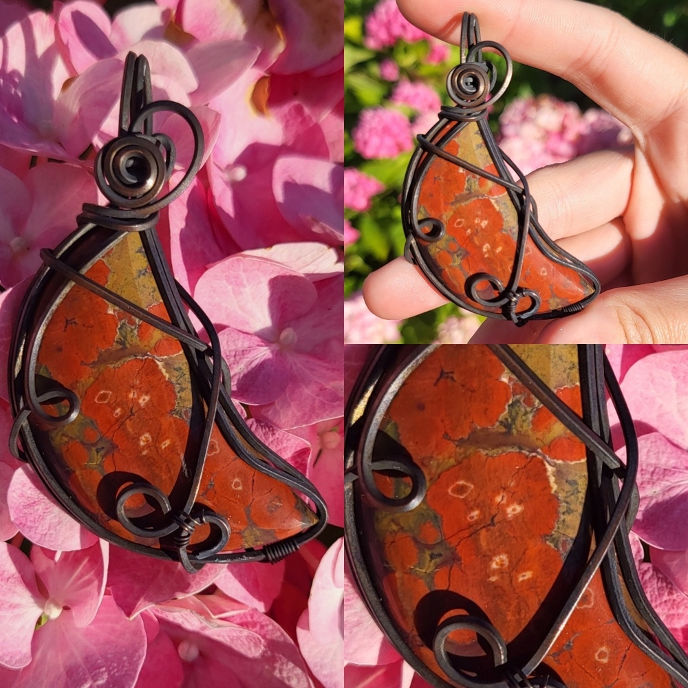 Handcrafted Designer Morgan Hill Poppy Jasper Crescent Moon Pendant